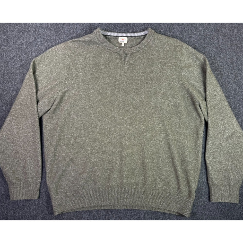 Faherty Men's Jackson Crew Neck Pullover Sweater Olive Heather Green Size XL